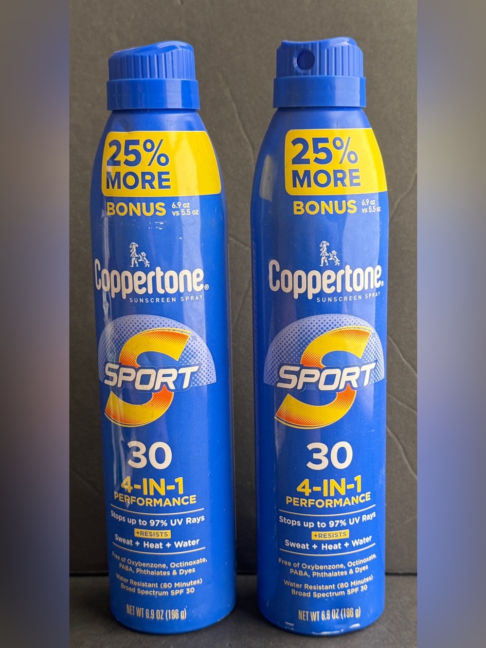 Lot of 2 Coppertone Sport Sunscreen Spray SPF 30 6.9 oz Bonus Cans New Exp 11/26